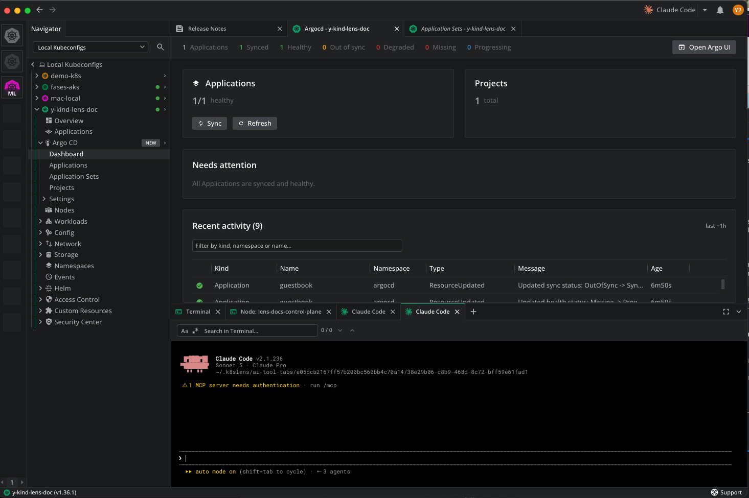 The Repositories view under Settings, listing registered repositories with their type, URL, and project