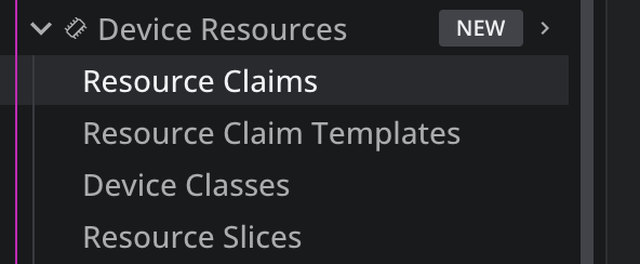 The Device Resources entry in the cluster navigator, expanded to show its four views