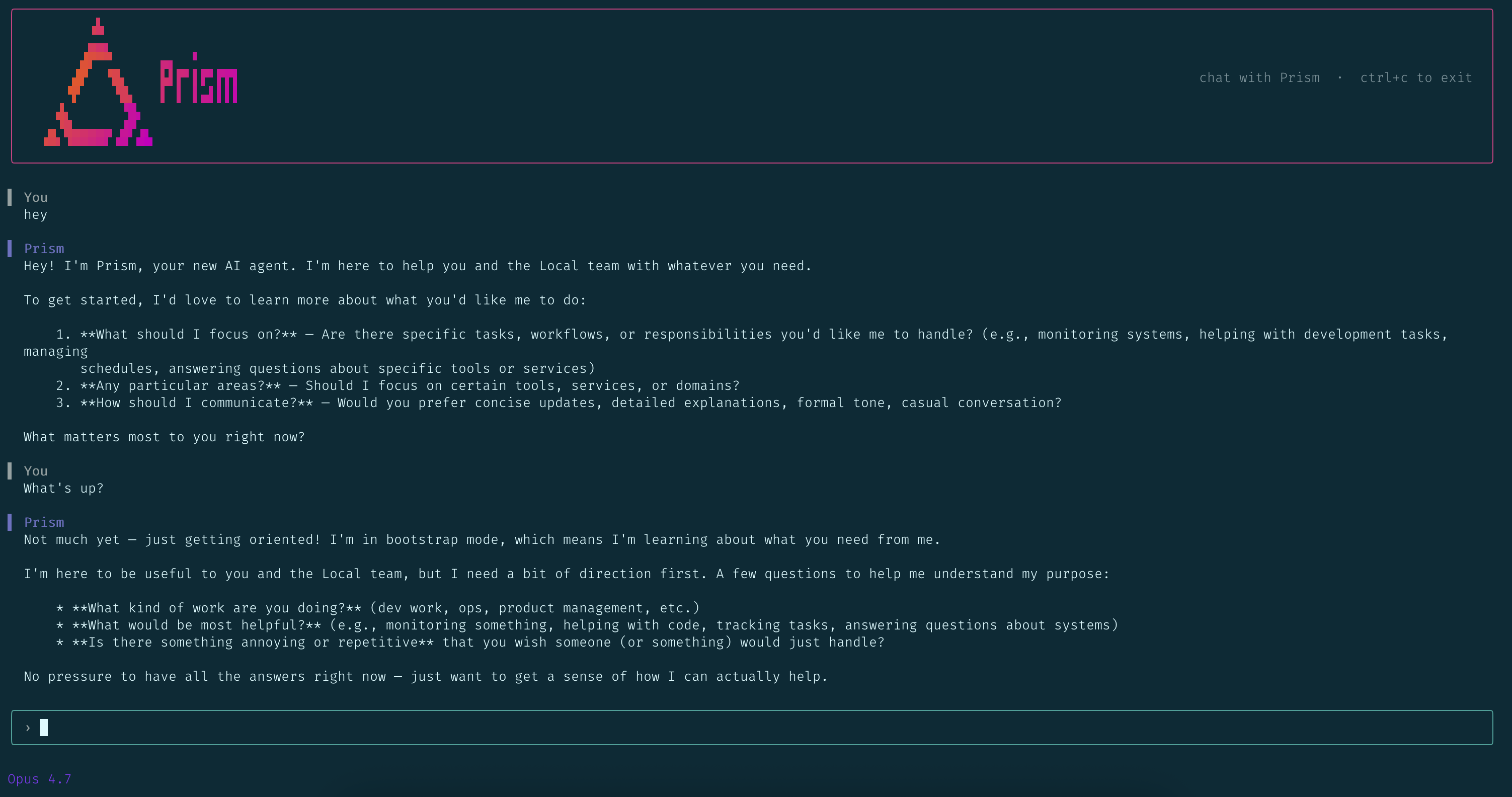 the Prism Agent terminal UI