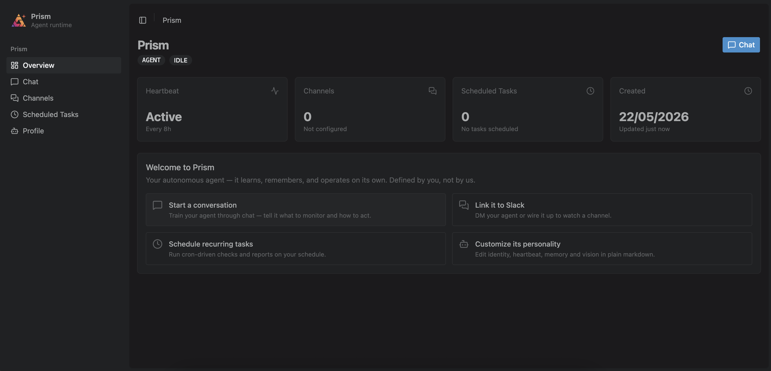 the Prism Agent web UI chat surface